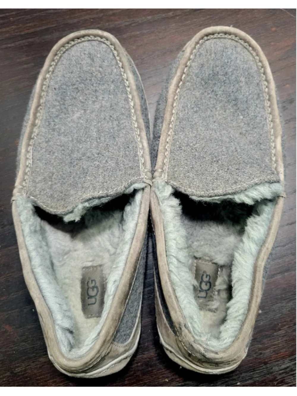 Ugg Men's Ascot Suede Wool Slip On Loafer Slipper Sz 11 Grey Grey Sherling Linin